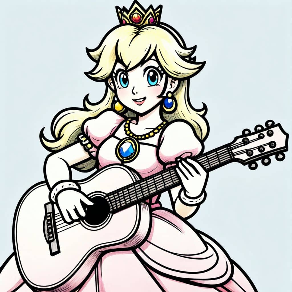Colored Princess Peach - playing guitar