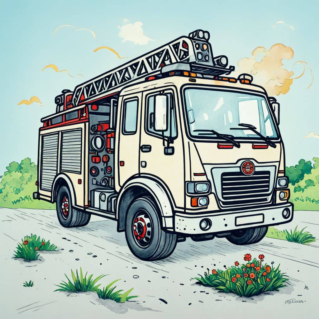 Colored Fire truck assists rabbit trapped in hole
