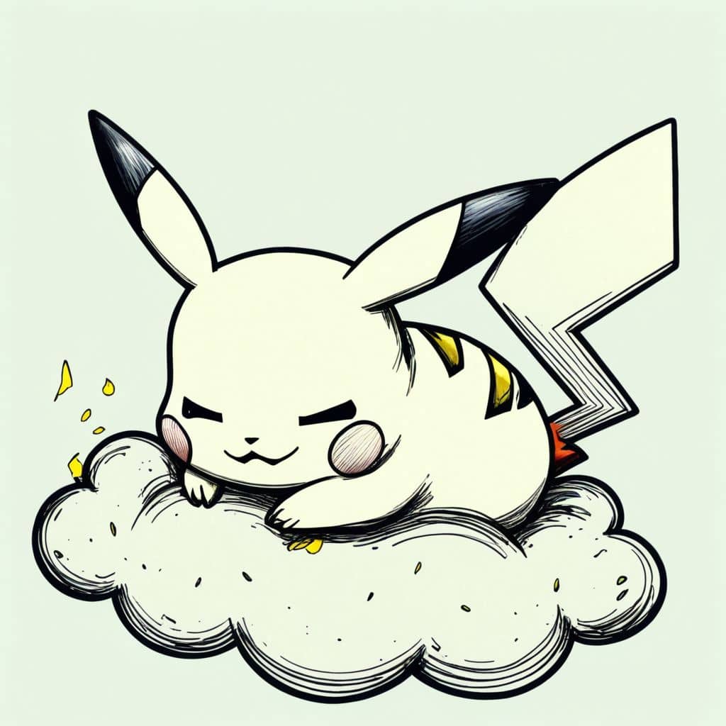Colored Pikachu sleeping on a cloud