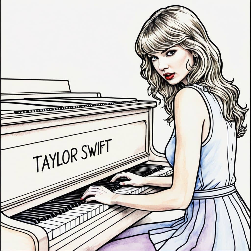 Colored Taylor Swift playing piano