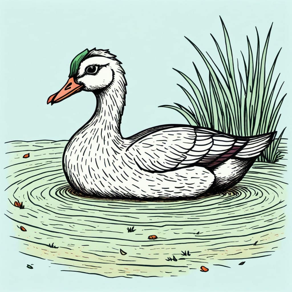 Colored Duck swimming in a pond