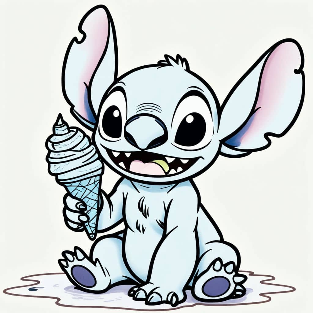 Colored Stitch eating ice cream