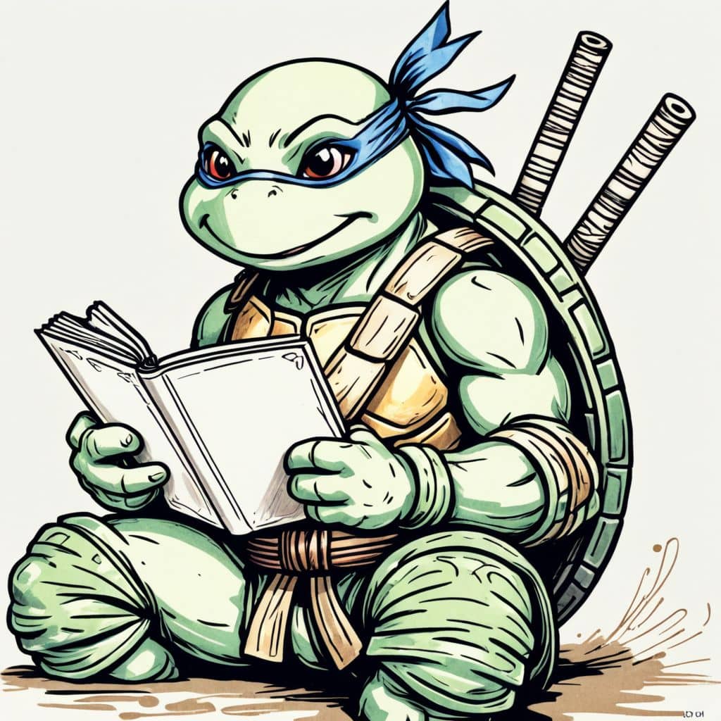 Colored Donatello - Ninja Turtle reading.