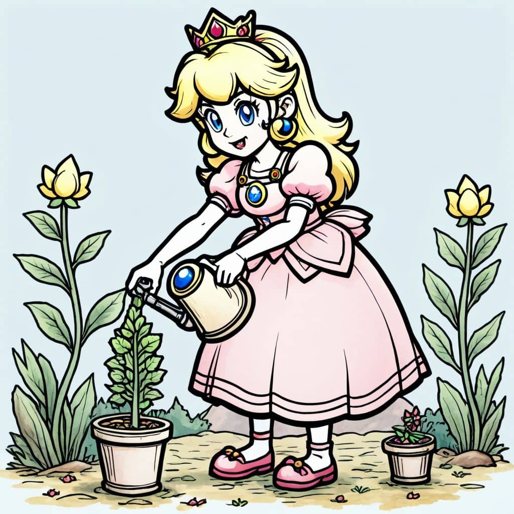 Colored Princess Peach - watering plants