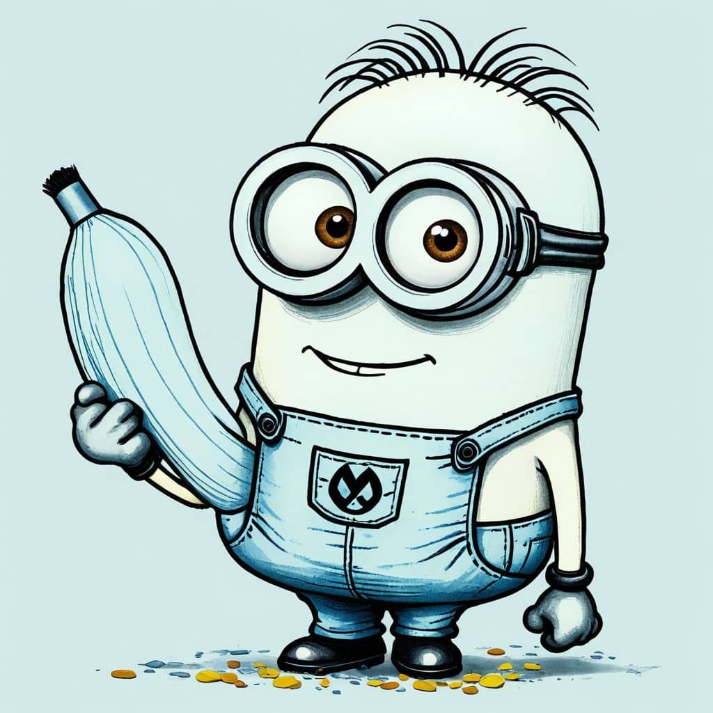 Colored Minion from Despicable Me holding a banana