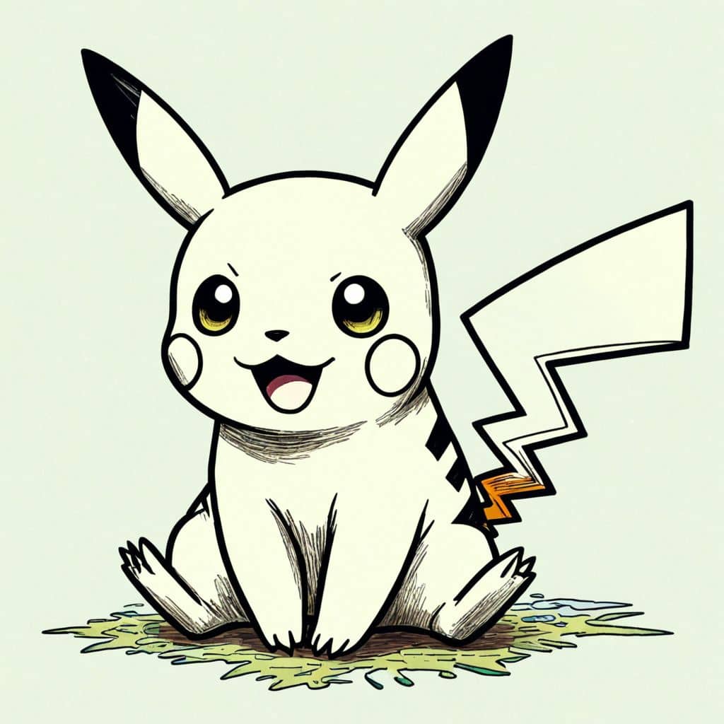 Colored Pikachu sitting with a smile