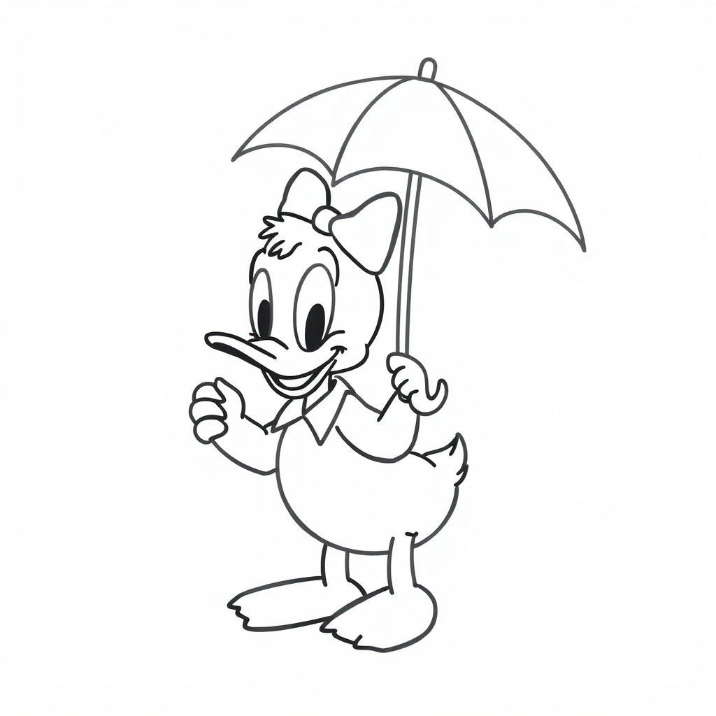 Donald Duck holding an umbrella