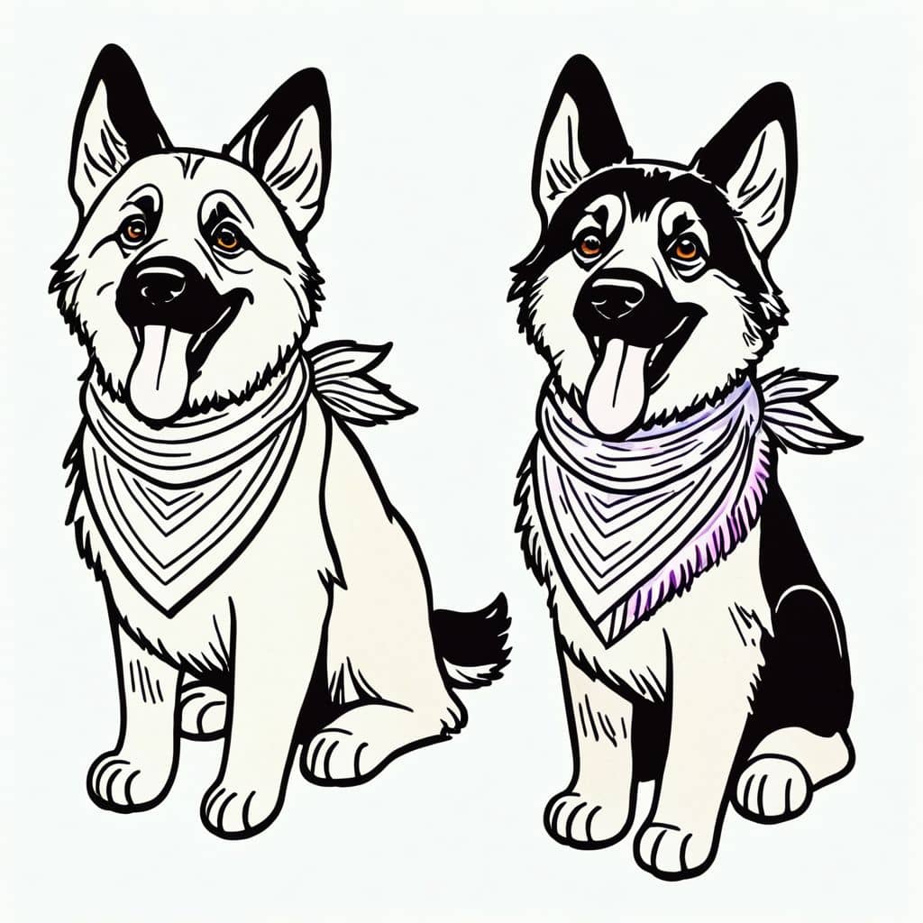 Colored German Shepherd wearing bandana