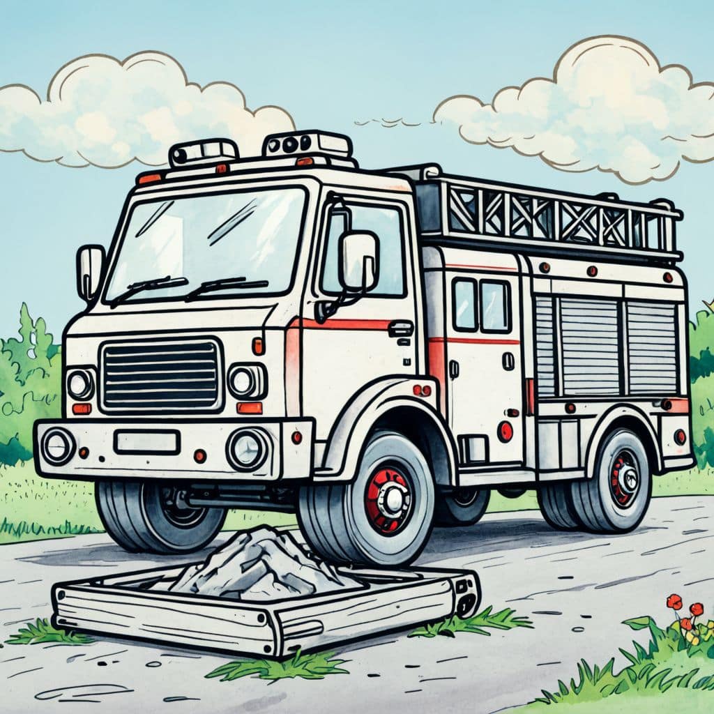 Colored Fire truck parked next to a sandbox