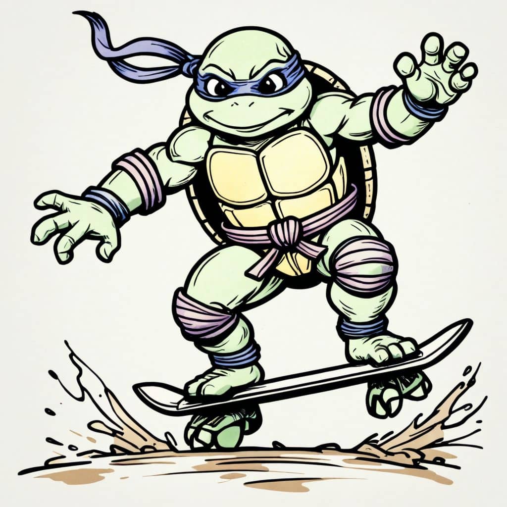 Colored Michelangelo - Ninja Turtle skateboarding