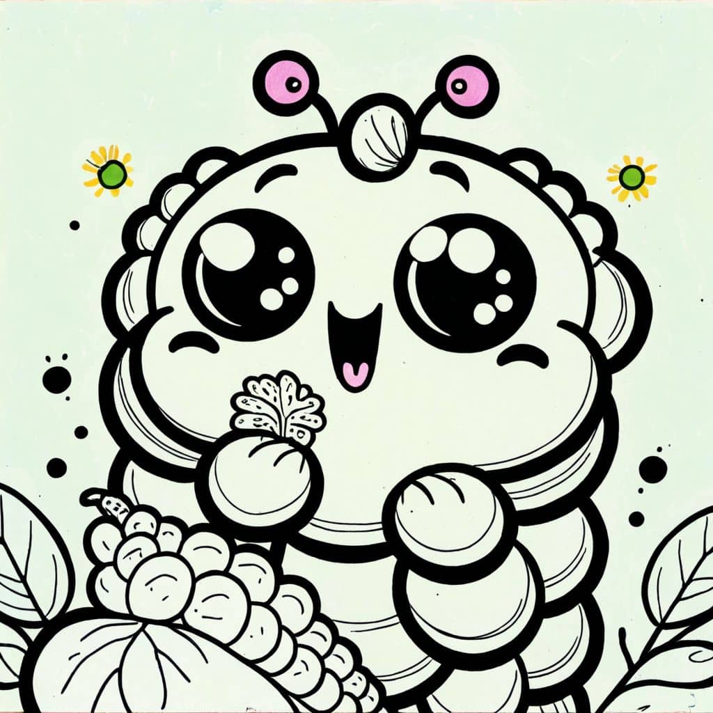 Colored Surprised Caterpillar Finding Food
