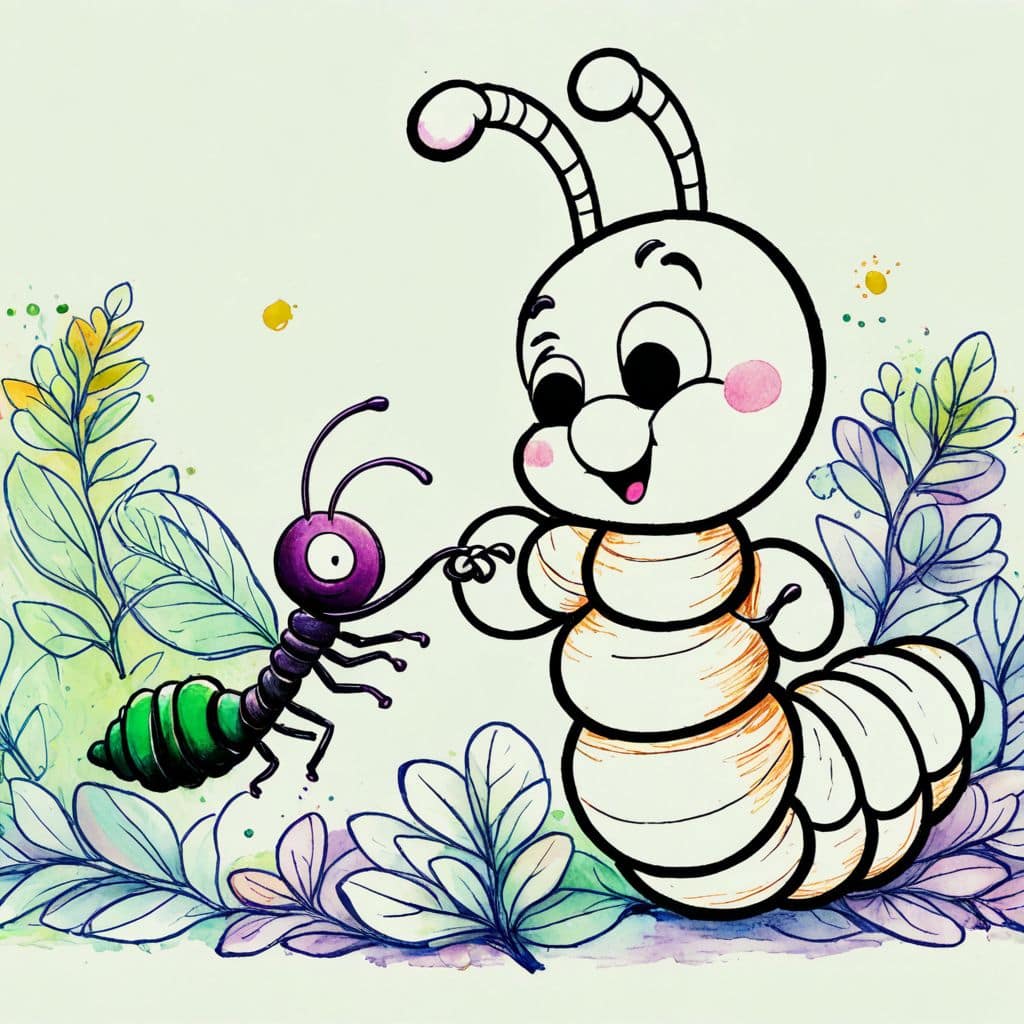 Colored Caterpillar playing with ant