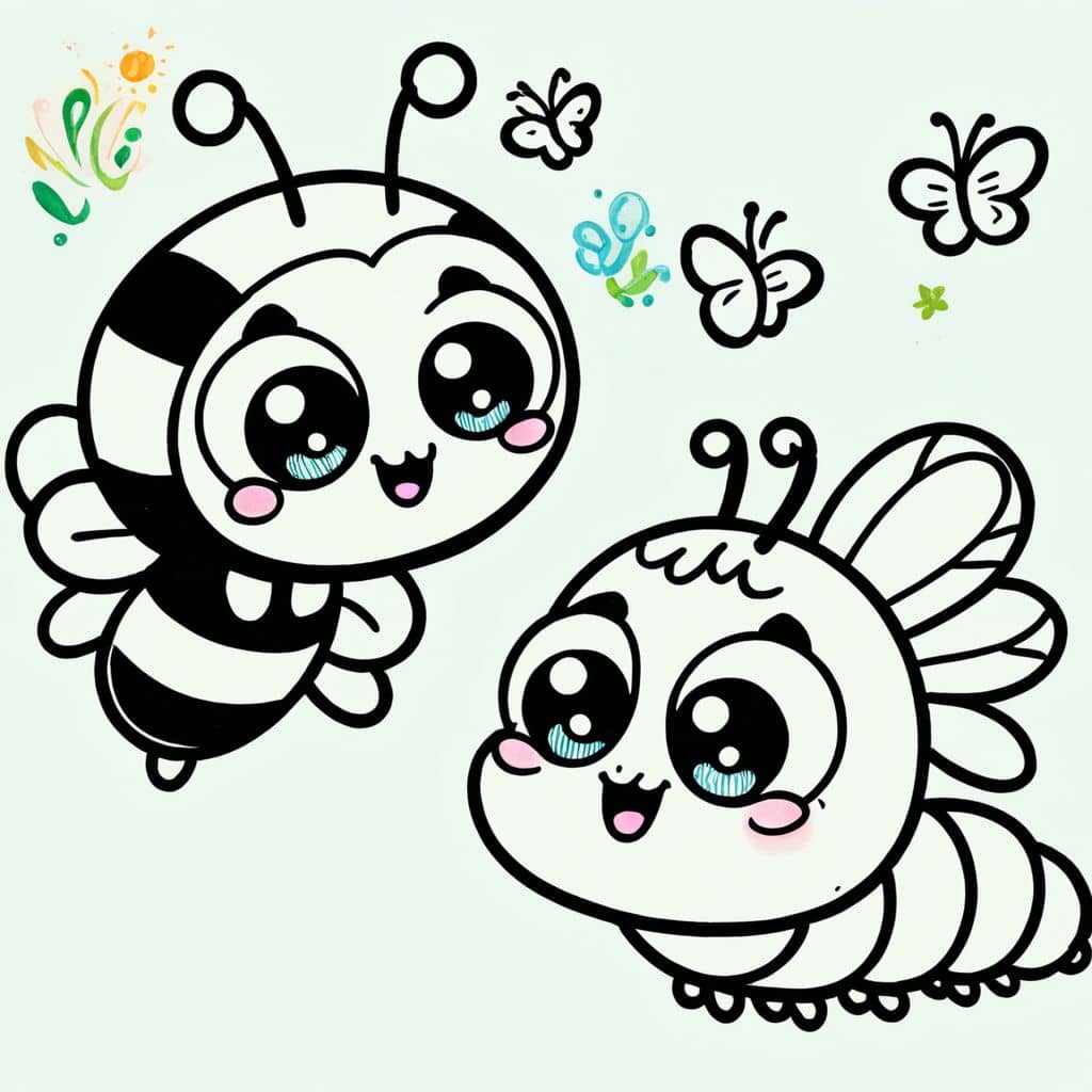 Colored Bee visiting caterpillar