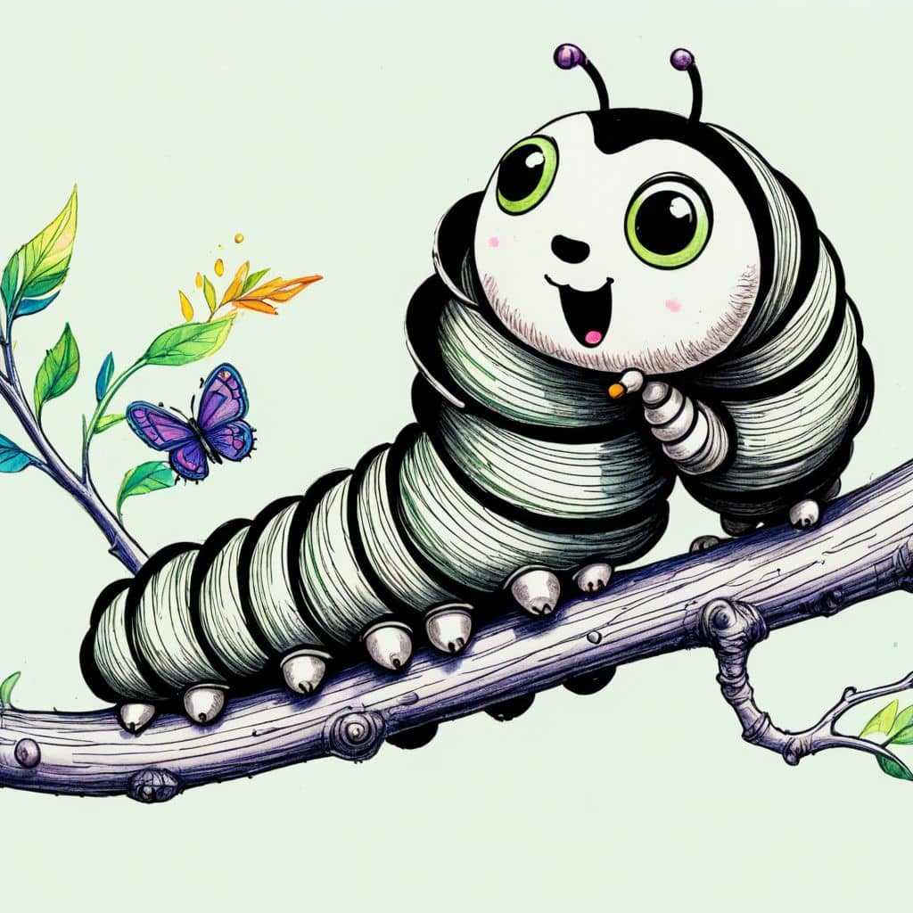 Colored Caterpillar climbing a twig