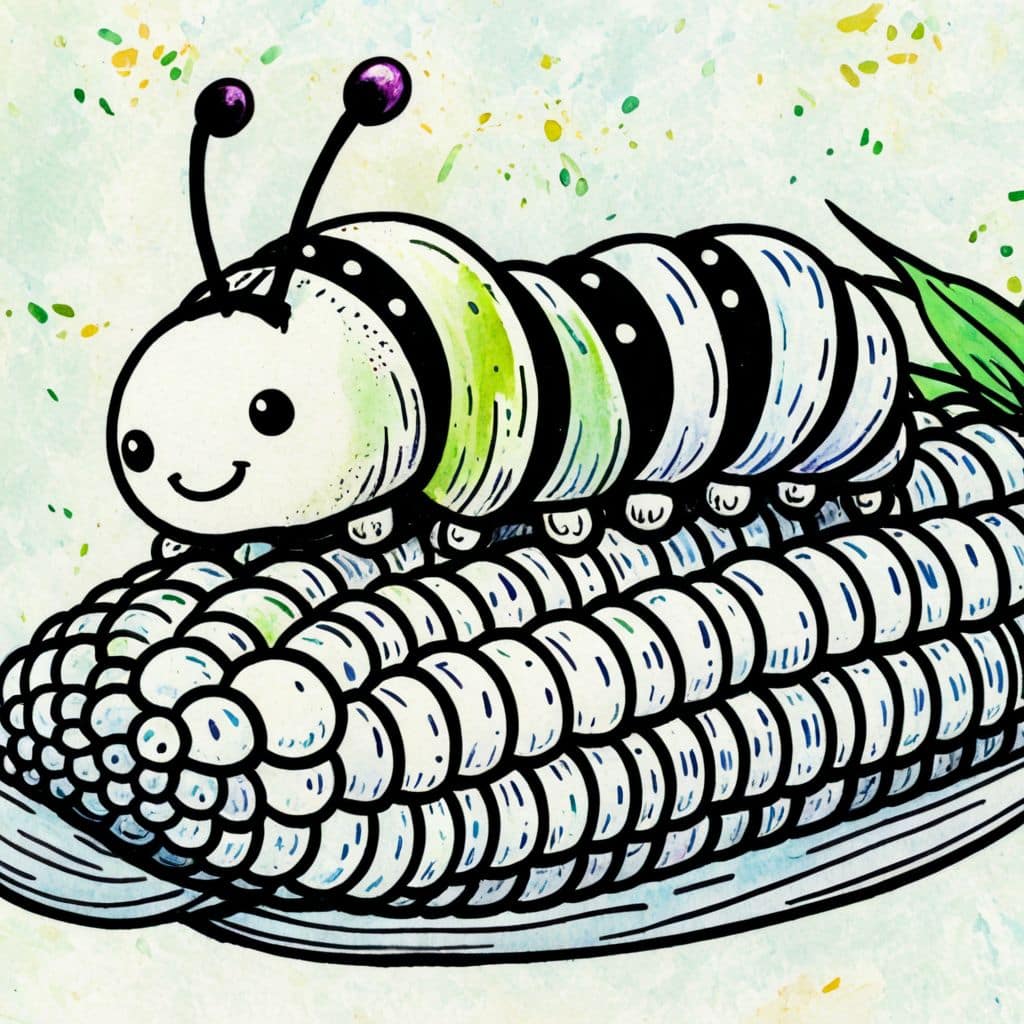 Colored Caterpillar on a corn cob
