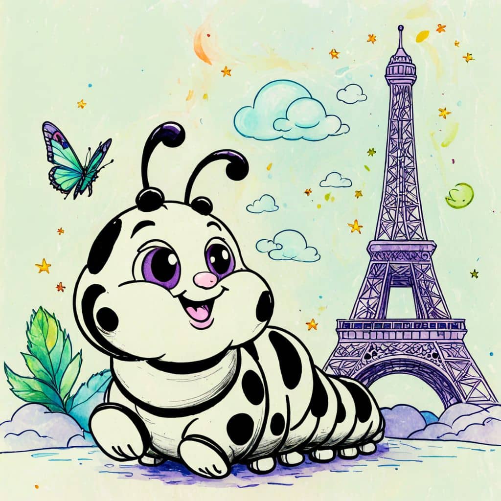 Colored Caterpillar Climbing Eiffel Tower