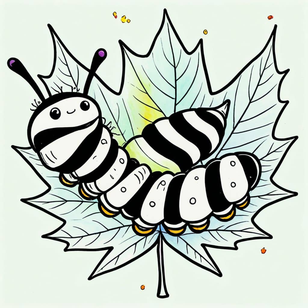 Colored Caterpillar with Canadian Maple Leaf.