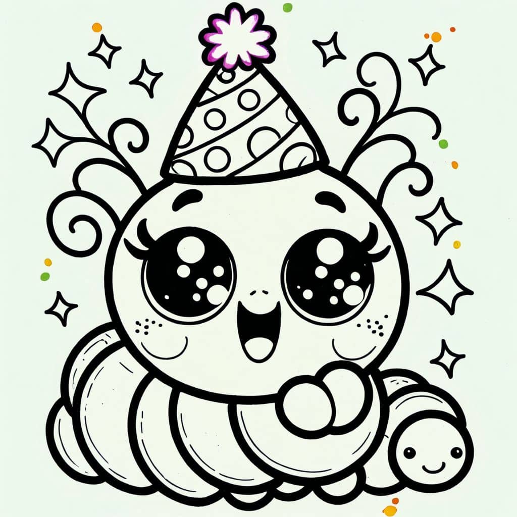 Colored Caterpillar with Party Hat