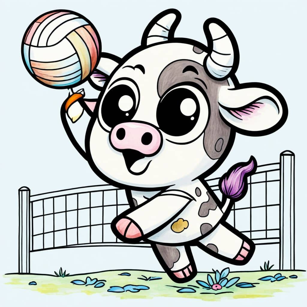 Colored Cow playing beach volleyball