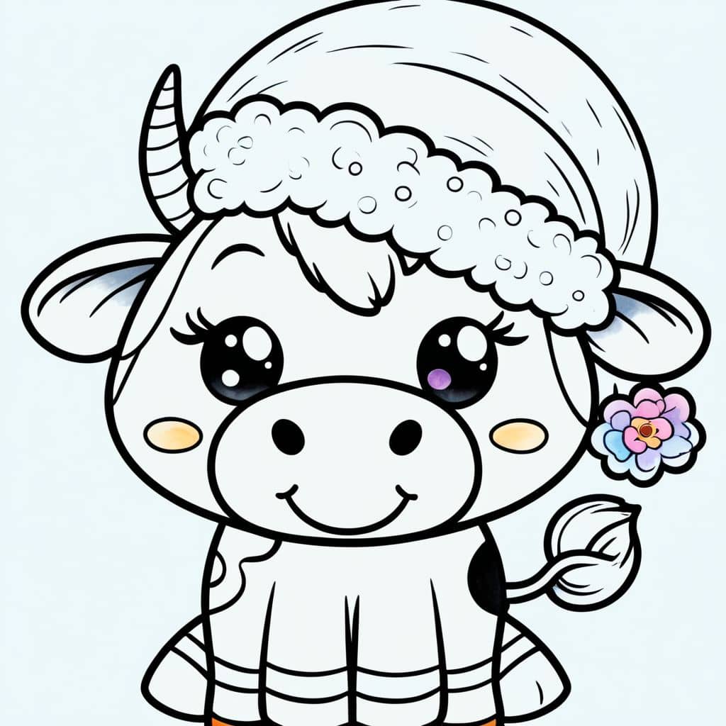 Colored Cow wearing Santa hat