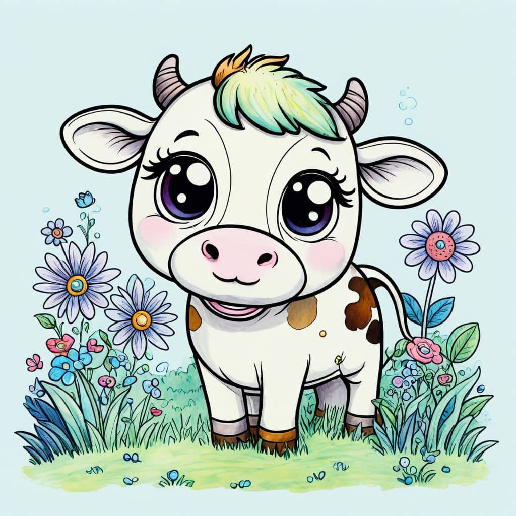Colored Cow grazing in meadow