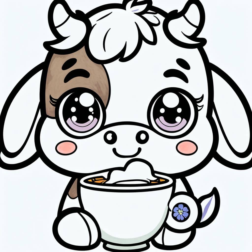 Colored Cow drinking hot cocoa