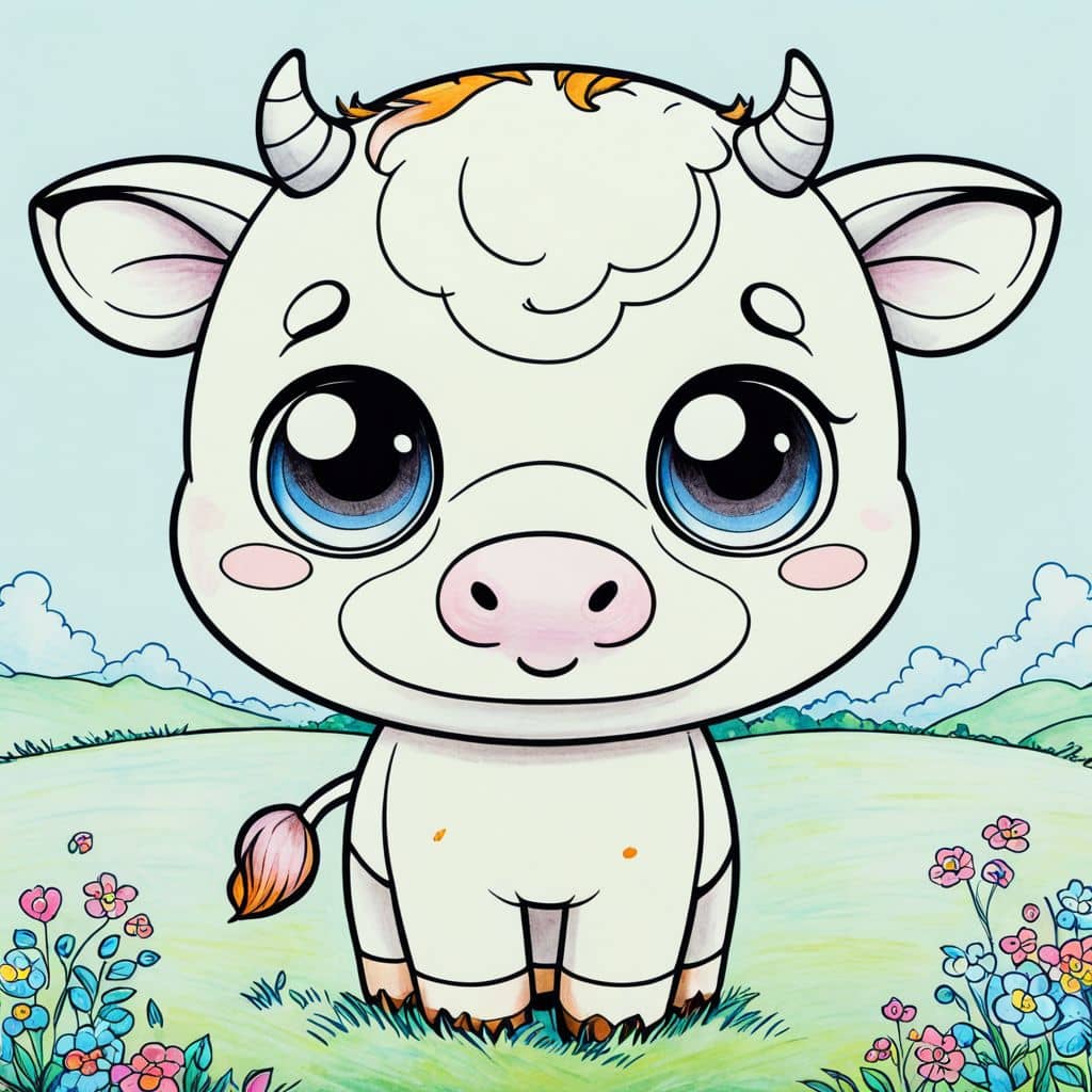 Colored Smiling cow in a meadow