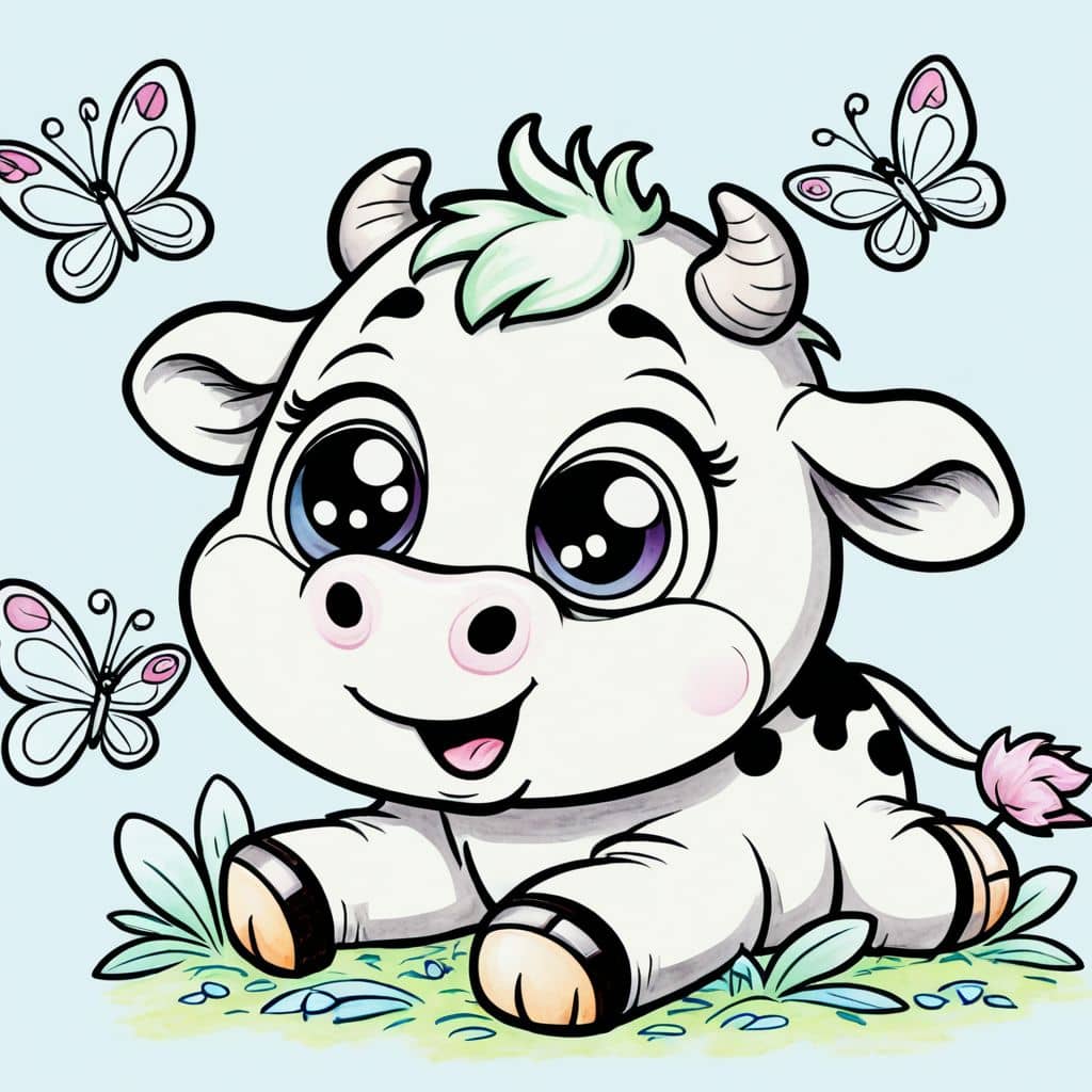 Colored Cow enjoying butterflies