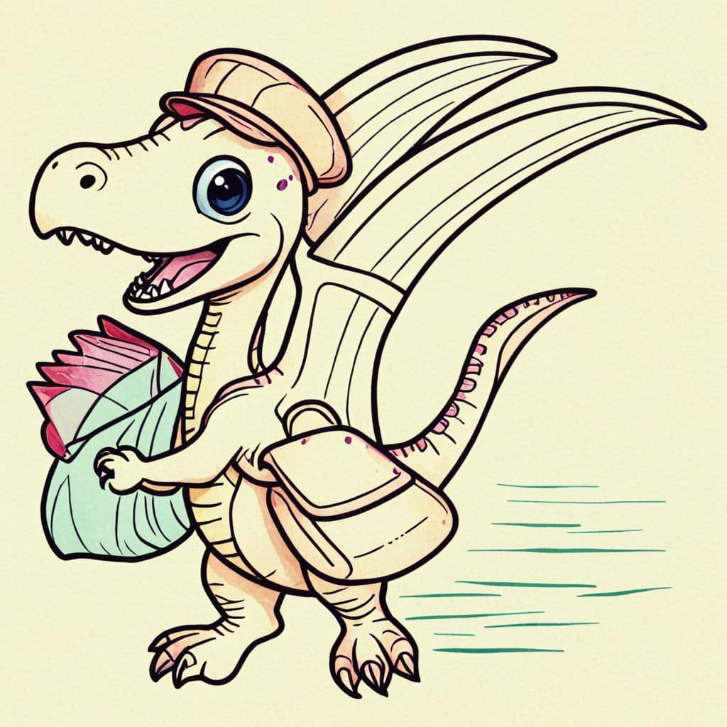 Colored Pterodactyl postman delivering mail