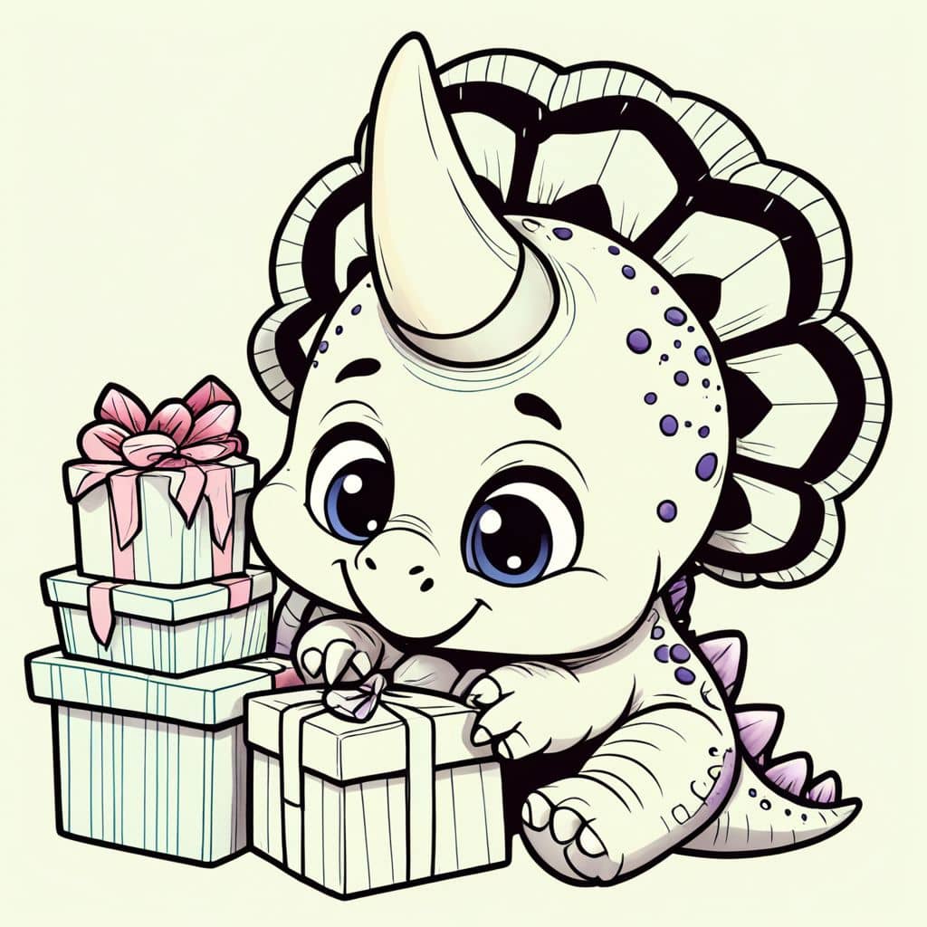 Colored Triceratops wrapping presents