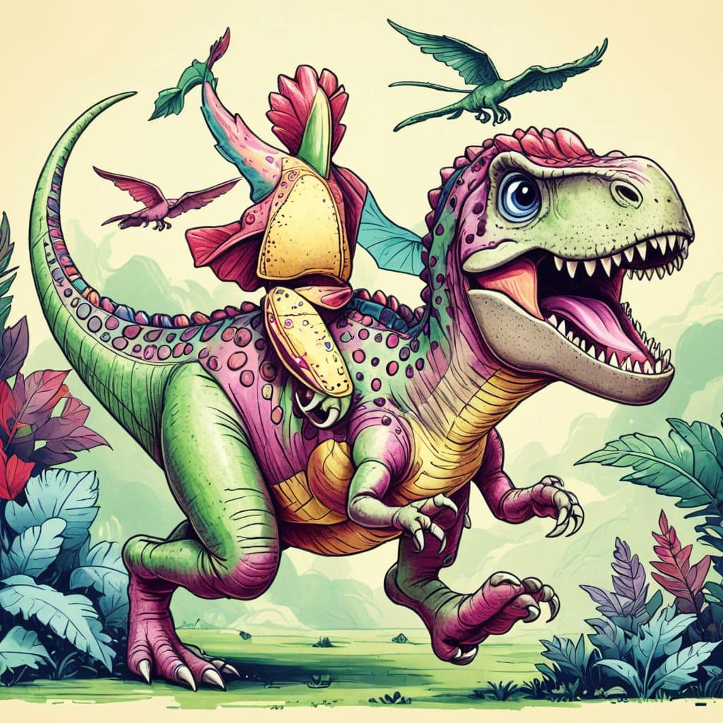 Colored Human riding T-rex