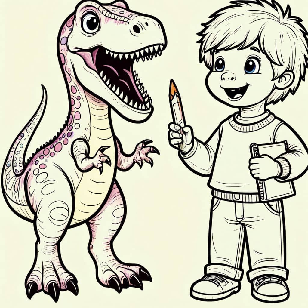 Colored Dinosaur teaching kid