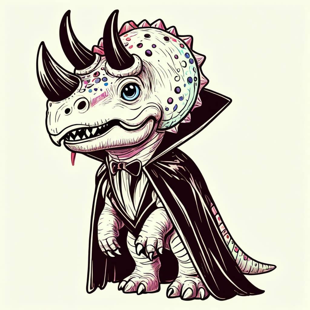 Colored Triceratops Dressed as Vampire