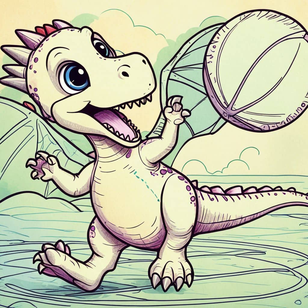 Colored Pterodactyl Playing Basketball