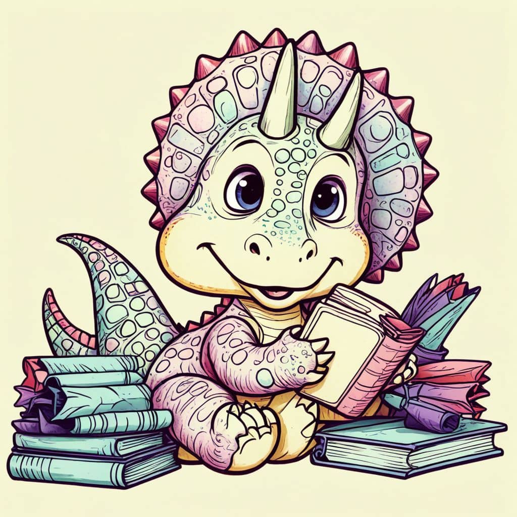 Colored Triceratops reading books