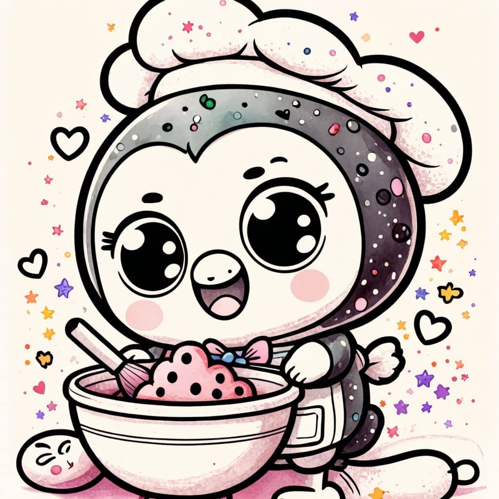 Colored Penguin Chef Baking Cookies