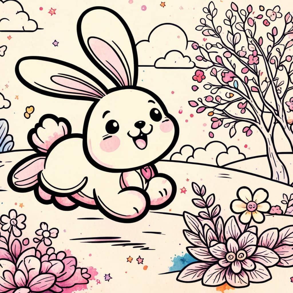 Colored Bunny hopping in Spring