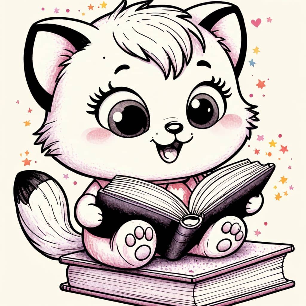 Colored Kitten Reading Book