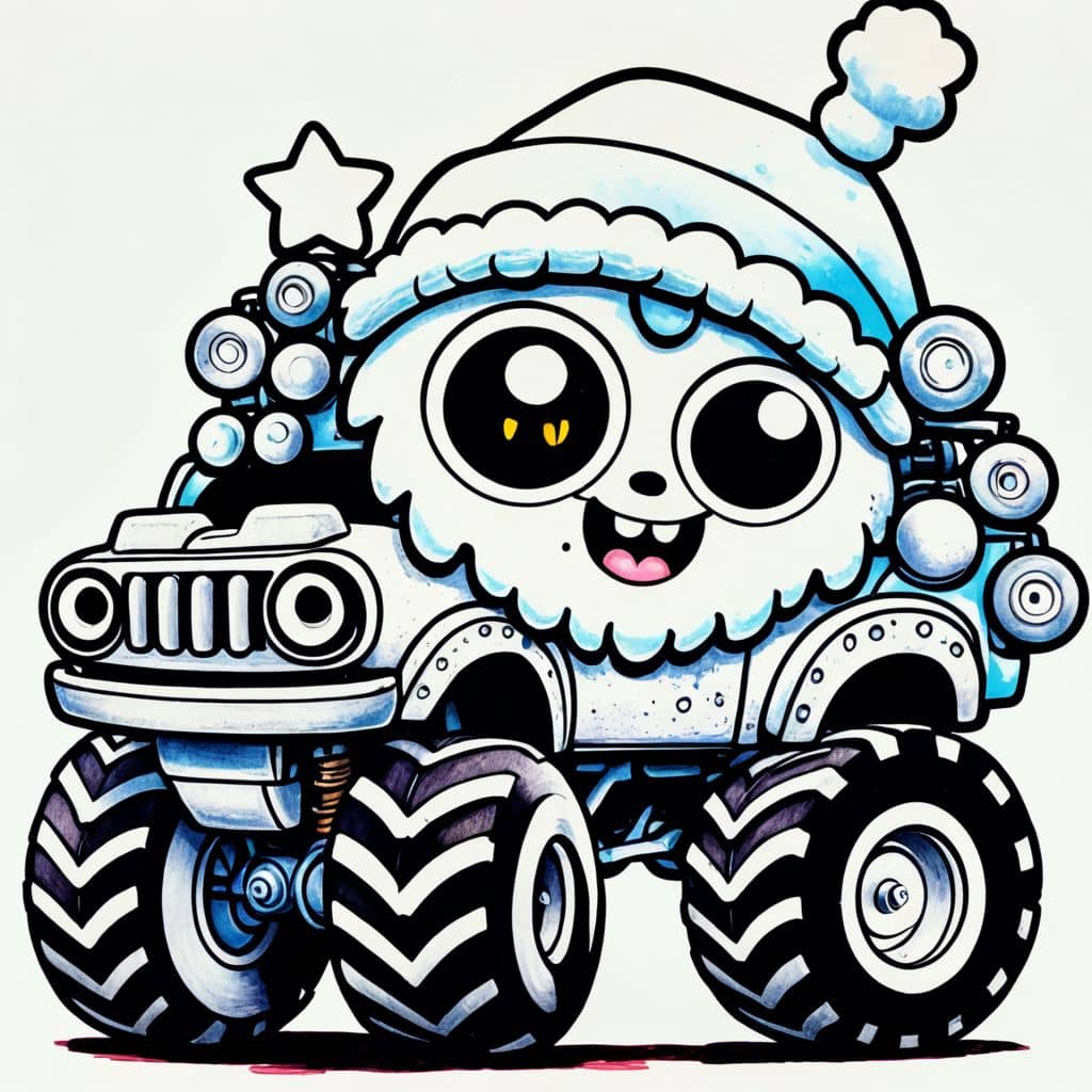 Colored Santa's Monster Truck Christmas Parade
