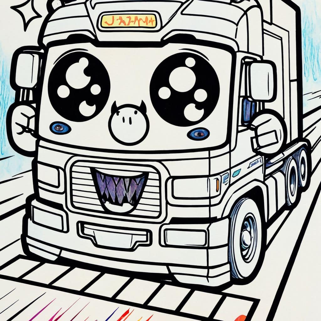 Colored Excited Truck at Starting Line