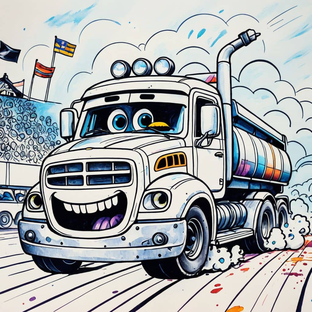 Colored Truck roaring through a race