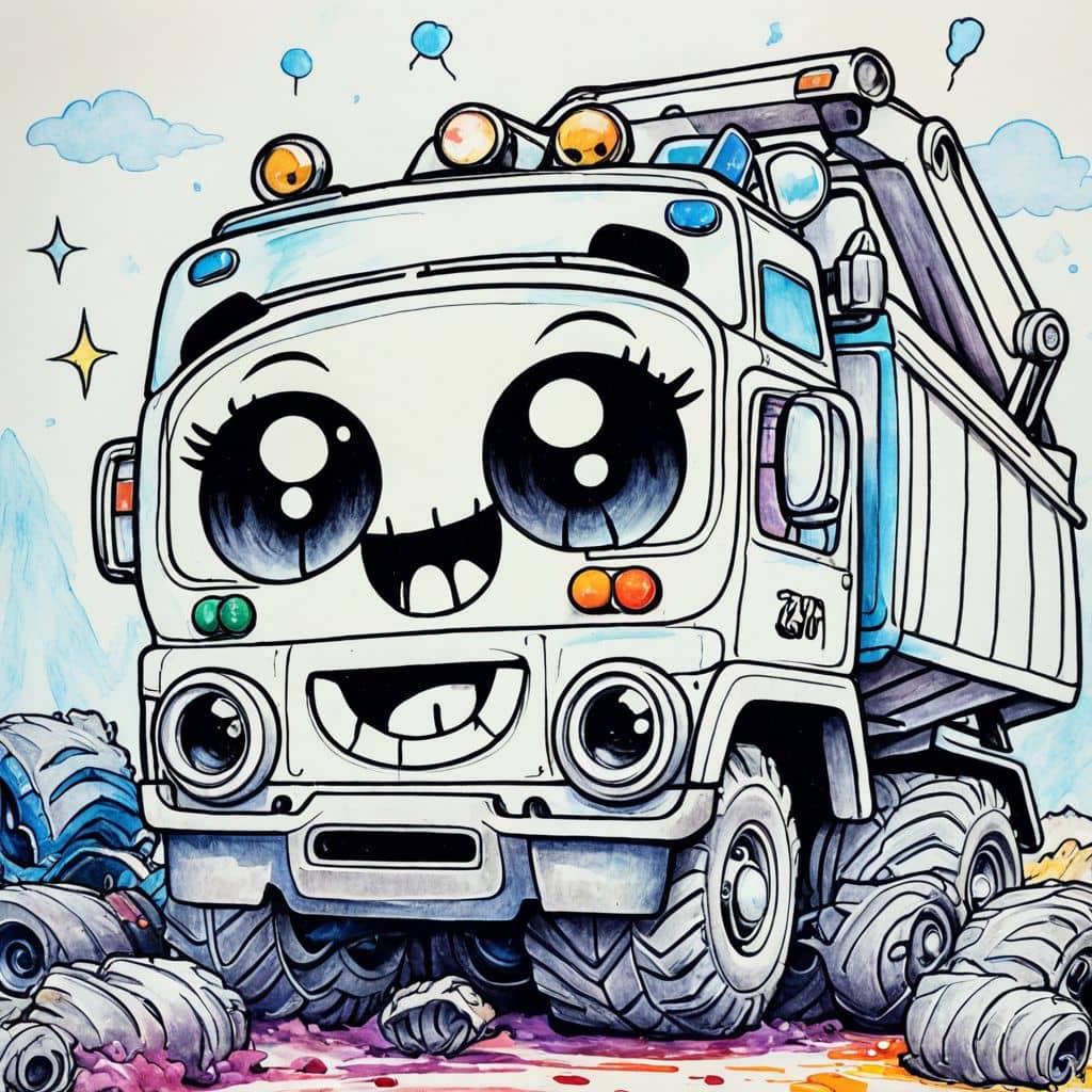 Colored Truck crushing old vehicles
