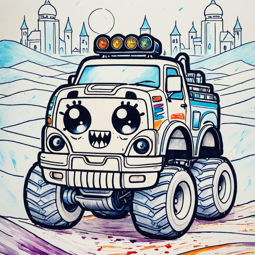 Colored Monster Truck in Sahara desert