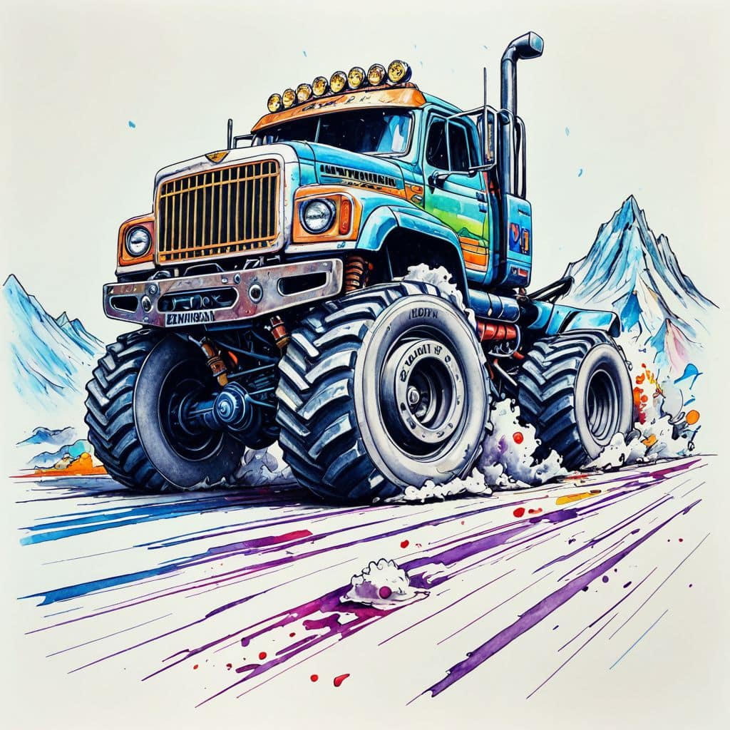 Colored Truck racing on Antarctica's ice