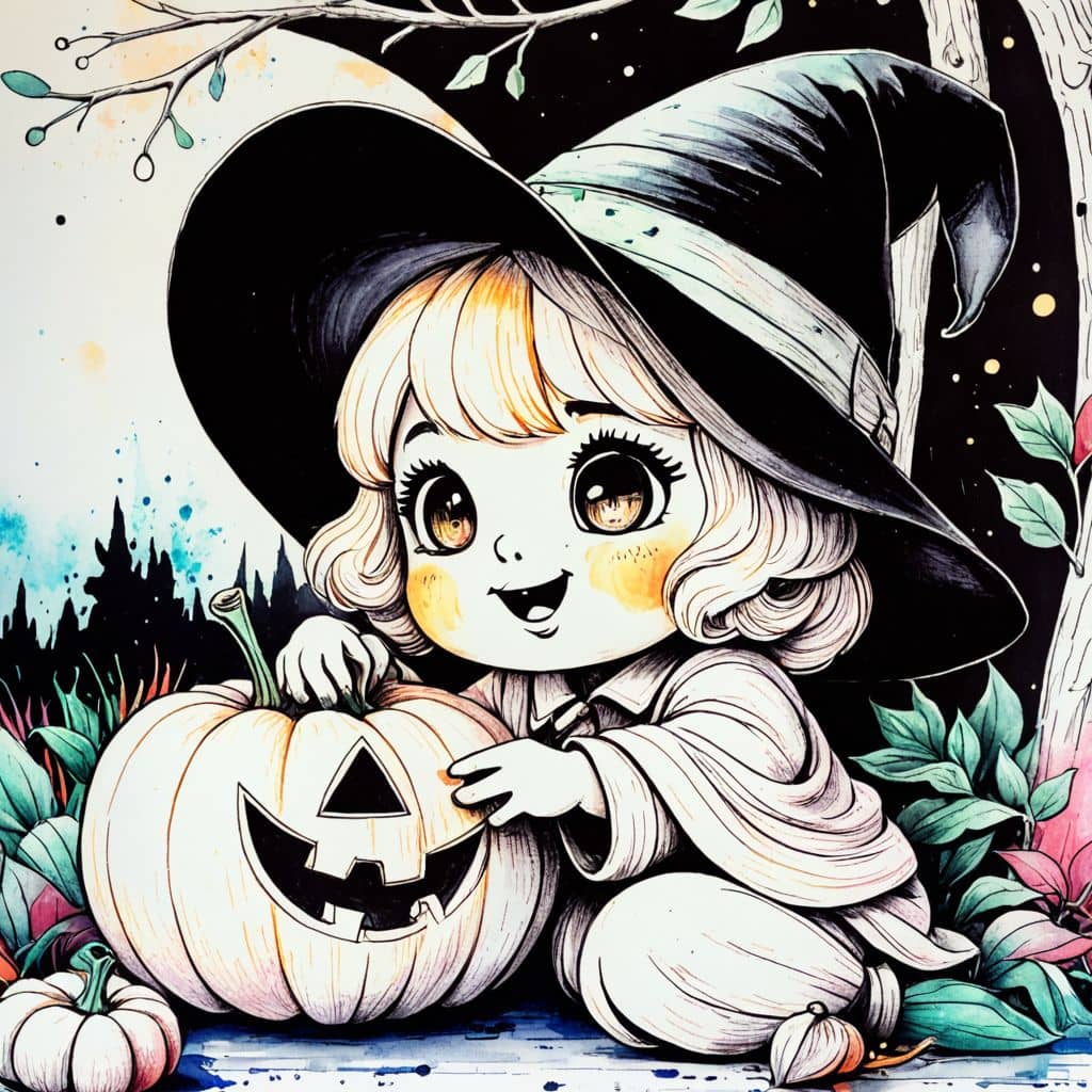 Colored Pumpkin-carving witch