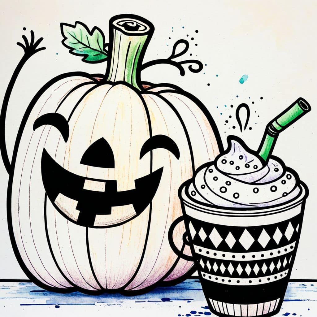 Colored Pumpkin sipping latte