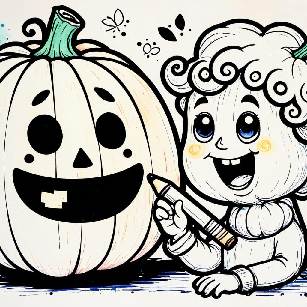 Colored Child Drawing Pumpkin Face