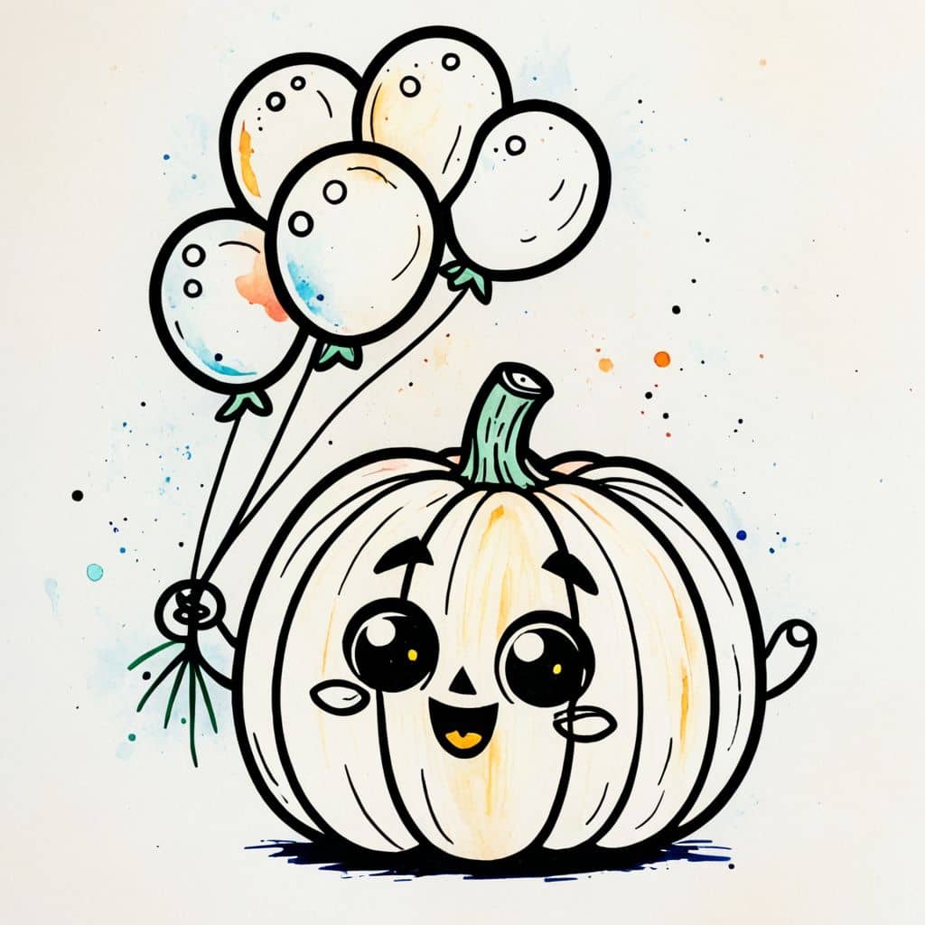 Colored Pumpkin Holding Balloons