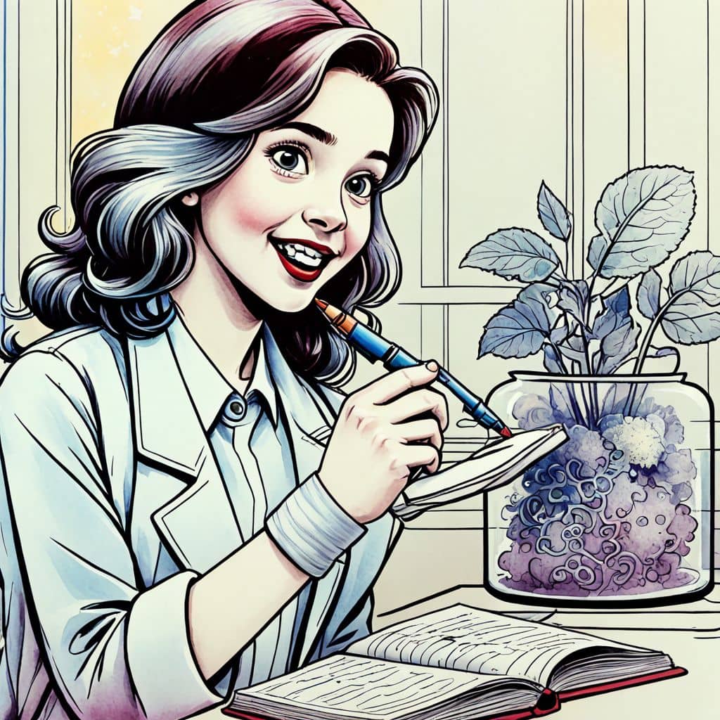 Colored Biologist studying a plant