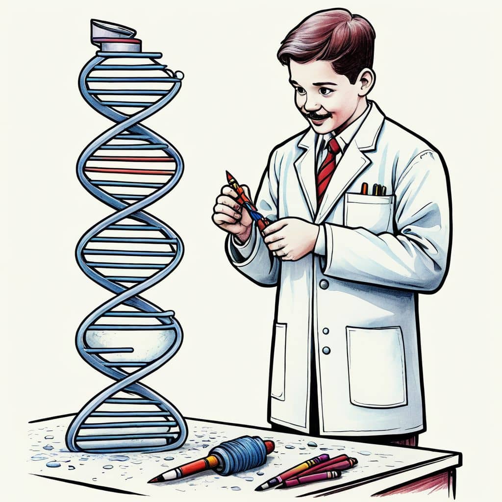 Colored Scientist with DNA model